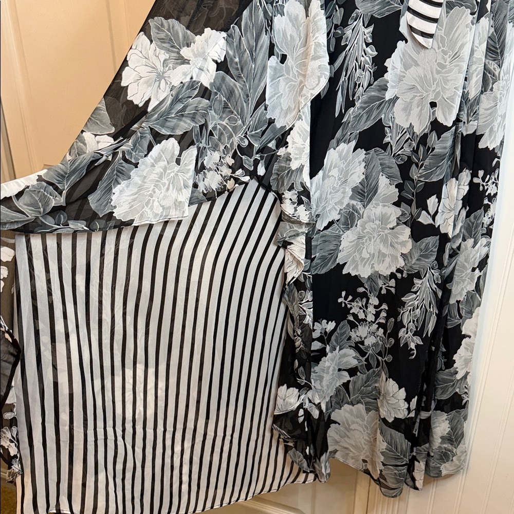 INC Women's Black Floral Stripe Printed Ruffle-trim Maxi Dress - Picture 3 of 9
